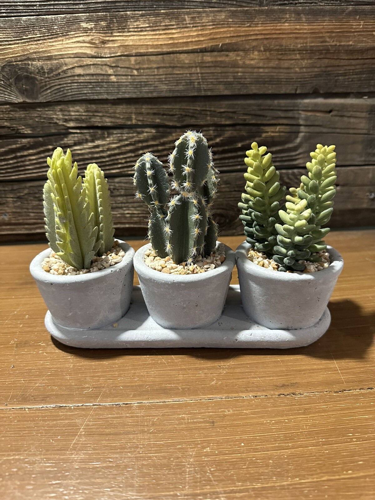 Faux Succulents In Concrete Planter Stone Gravel Set Of 3 (Trio) One Piece