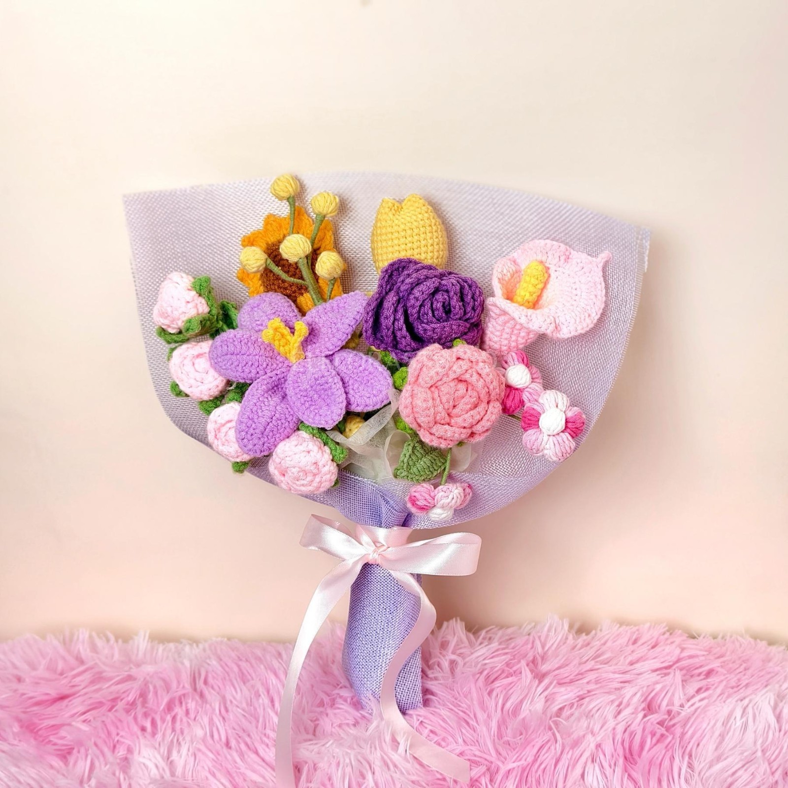 Crochet Flower Arrangement Yarn Bouquet Desk Decor Home Decor Keepsake Decor