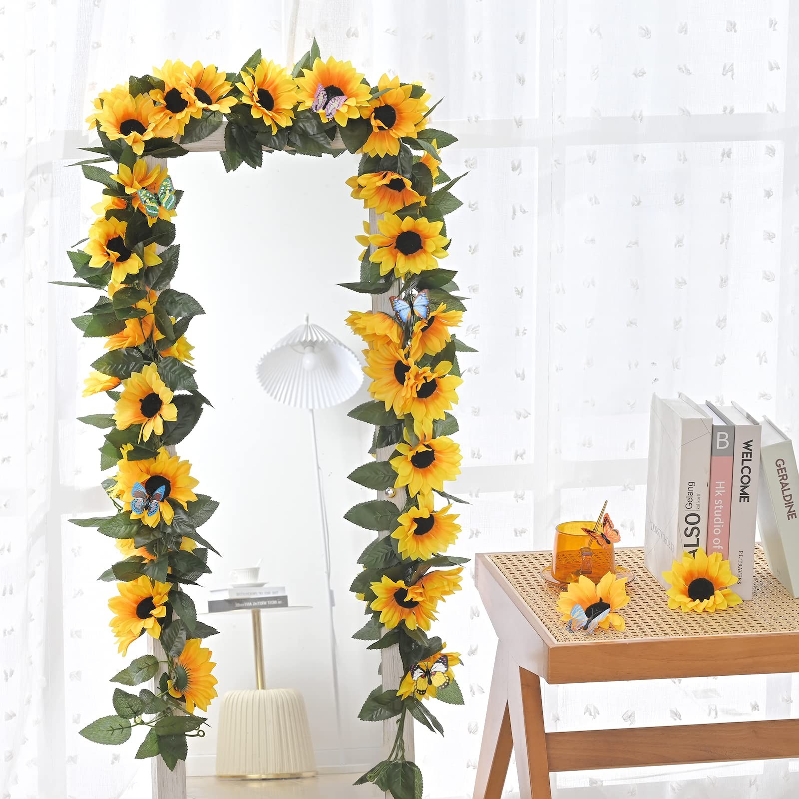 2 Pack Artificial Sunflower Garland Decor, Sunflower Vines Hanging Flowers Ga…