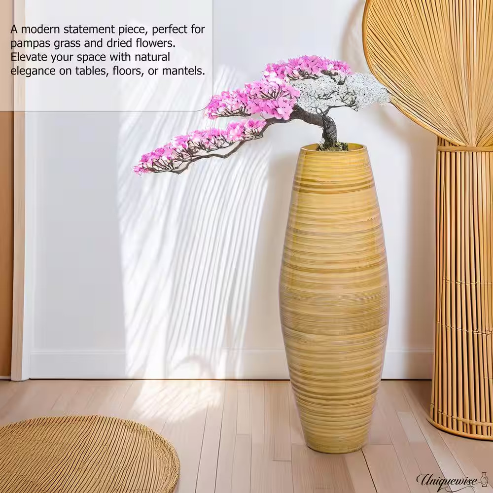 17 In. Bamboo Cylinder Flower Vase Modern Decor Piece Pampas Grass Dried Flowers
