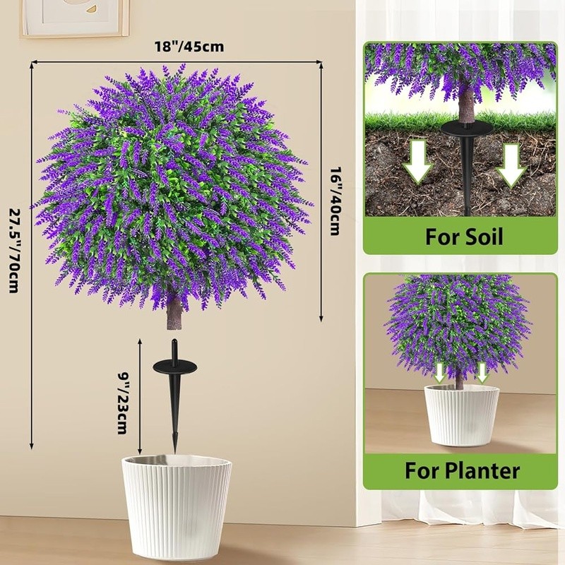 Artificial Lavender Topiary Trees Faux Plants Zero Maintenance Outdoor Decor New