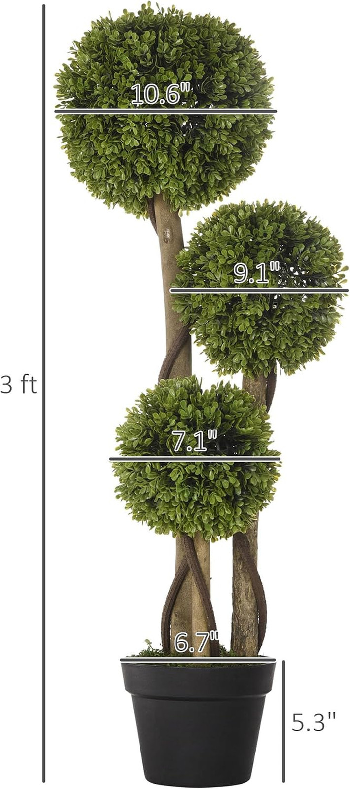 Artificial Plant 3 Ball Boxwood Topiary Tree Outdoor Light Green | Indoor & Outd