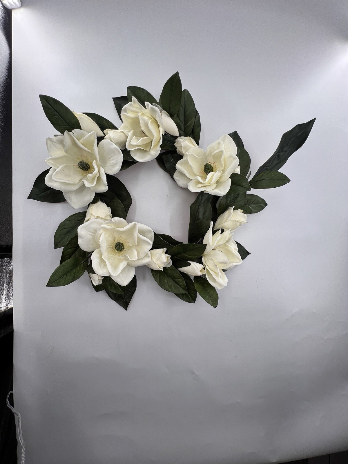 2 Magnolia Flower Wreaths 15” Artificial Hang On Door Decor Spring All Year