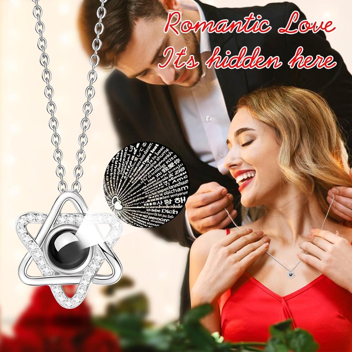 Preserved Red Real Rose with Heart I Love You Necklace -Eternal Flowers