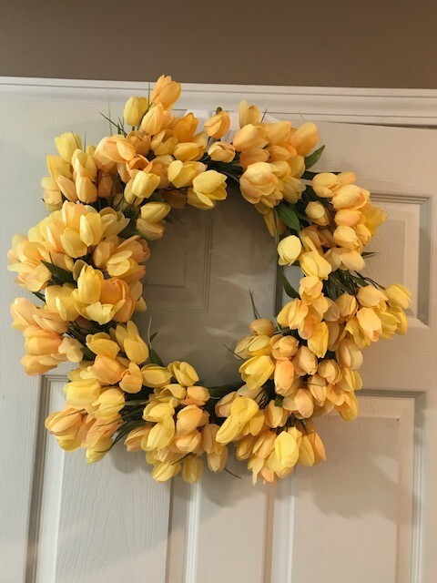 Spring floral Tulip wreath 20″ Dia. Yellow, Pink, purple, red, Orange Available