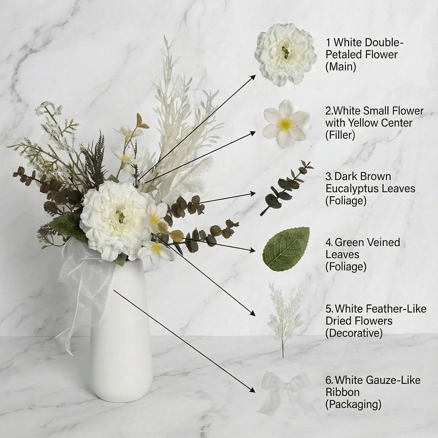 4pcs White Rose Wedding Car Decorations – Romantic Just Married Floral Accent fo