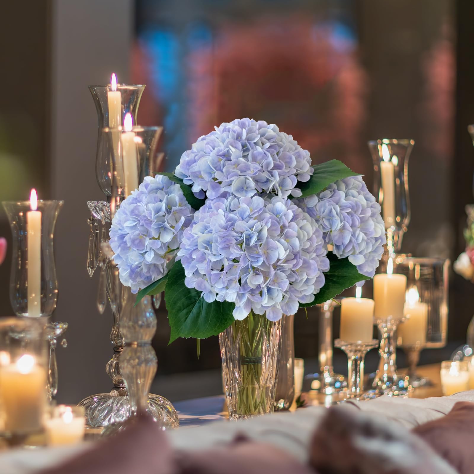 YalzoneMet 4Pcs Light Purple Silk Hydrangea Artificial Flower Lifelike Big Bl…