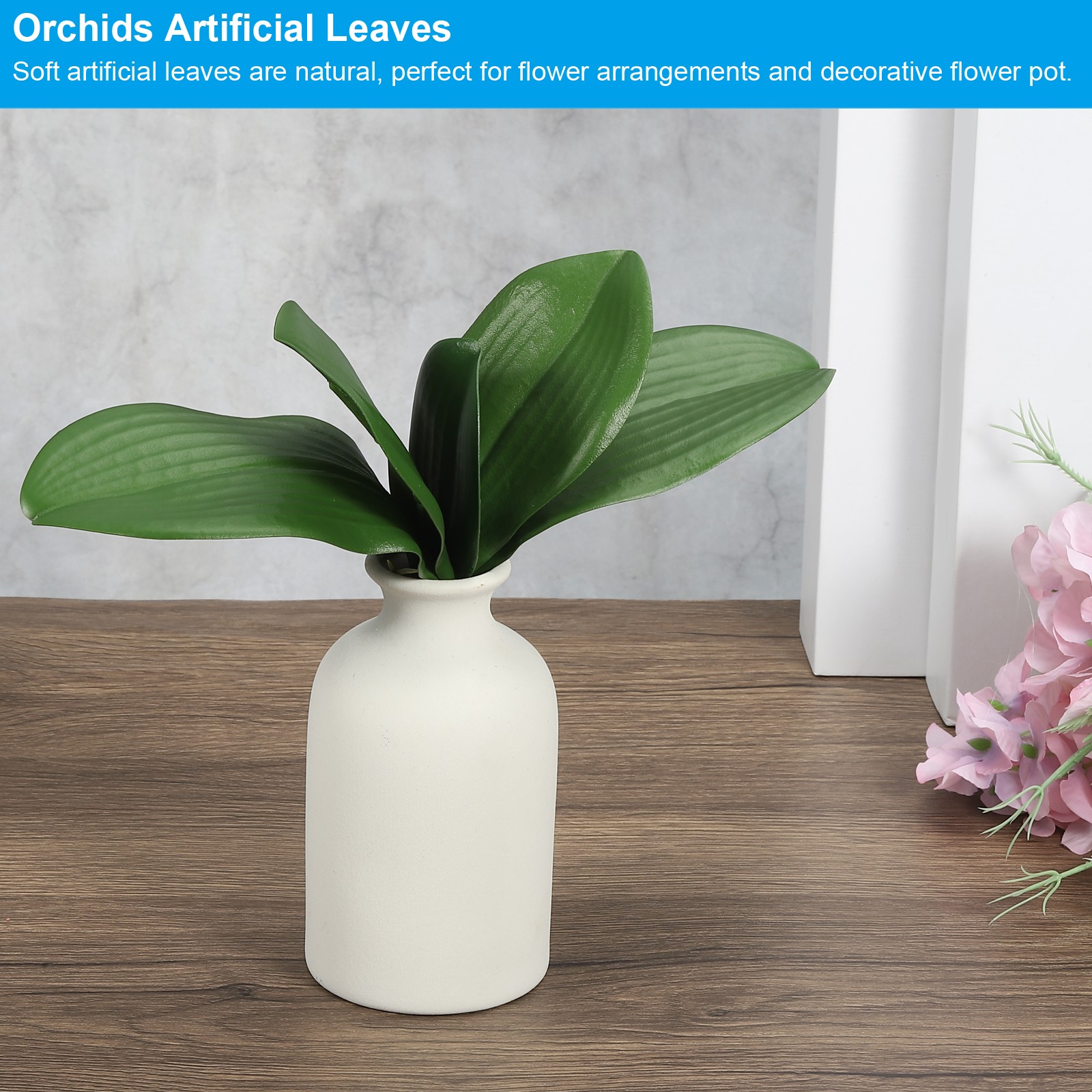 6 Pcs 5.6 Inch Faux Orchid Leaves 5 Petals Artificial Leaf with Stems