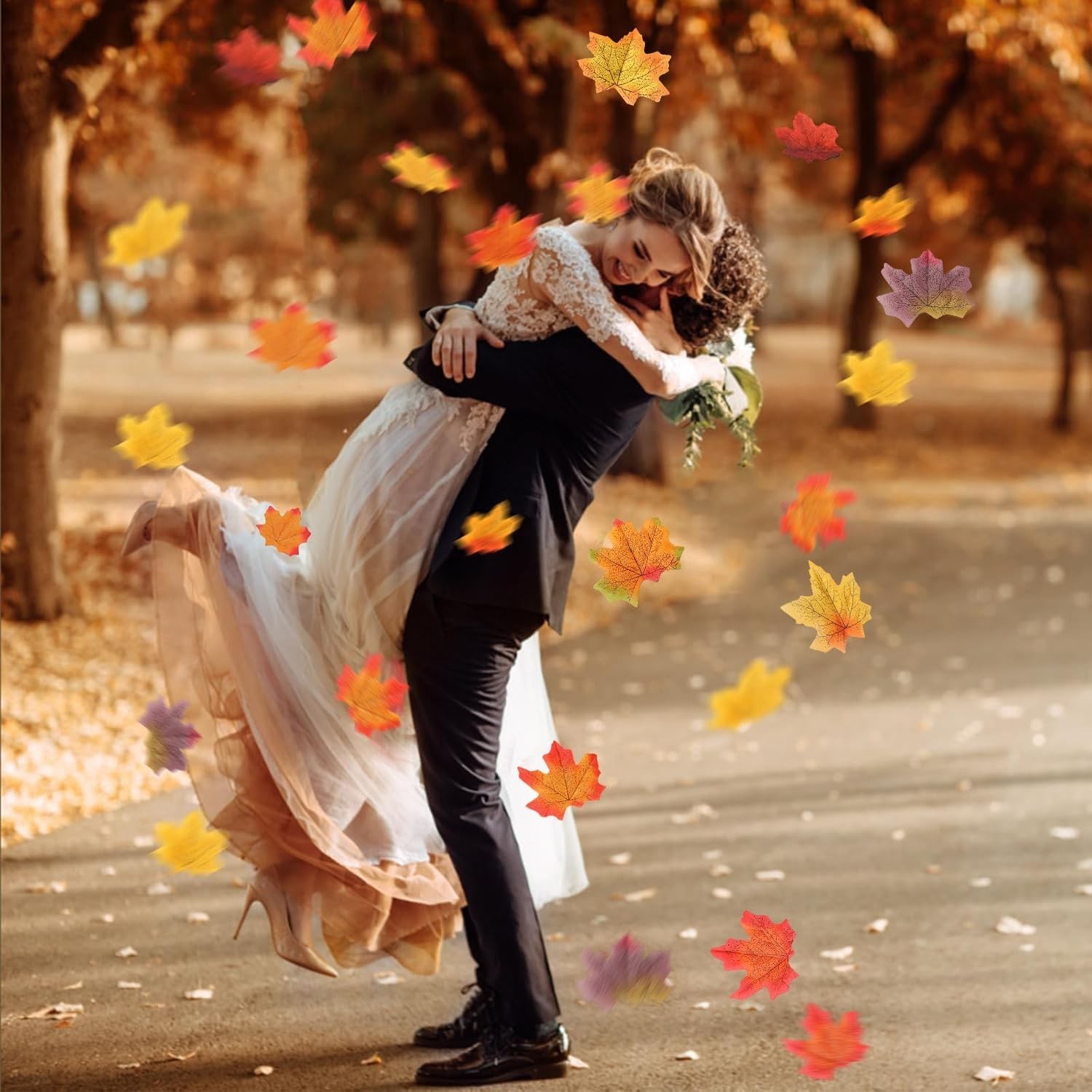 500PCS Fall Maple Leaves Bulk, 8 Colors with 100 Glue Dots | Autumn leaves fo…