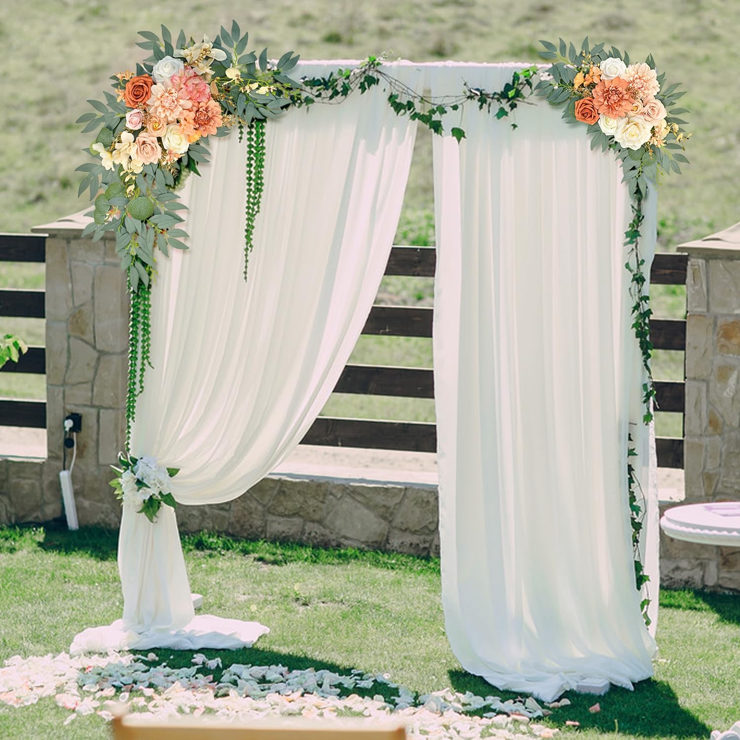 Burnt Orange Artificial Wedding Arch Flowers Set Of 2 Fall Floral Swags Decor