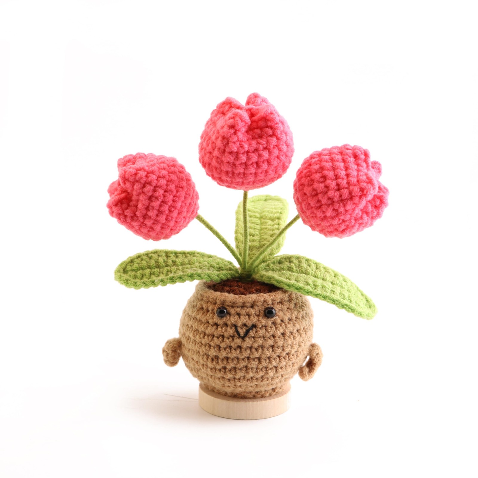Crochet Mini Tulip Wool Potted Doll HandMade Desk Souvenir Rose Red 1 PC