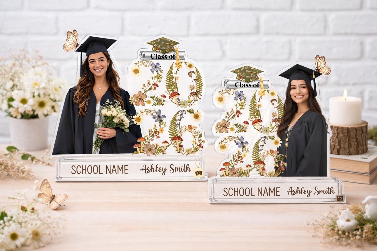 Custom Photo Wildflower Cottagecore Acrylic Block, Class of 2026 Graduation Keep