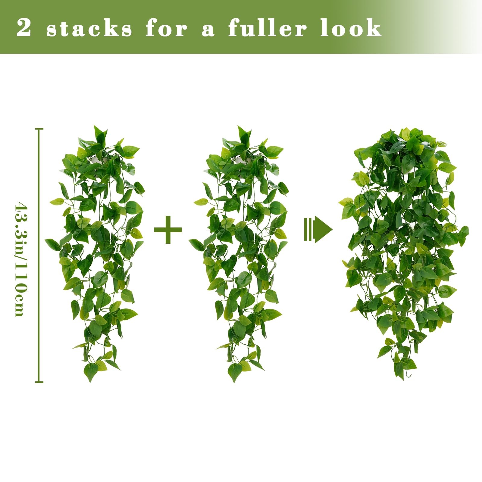 BLEUM CADE 2PCS Fake Hanging Plants Artificial Pothos Vines Indoor Decor (