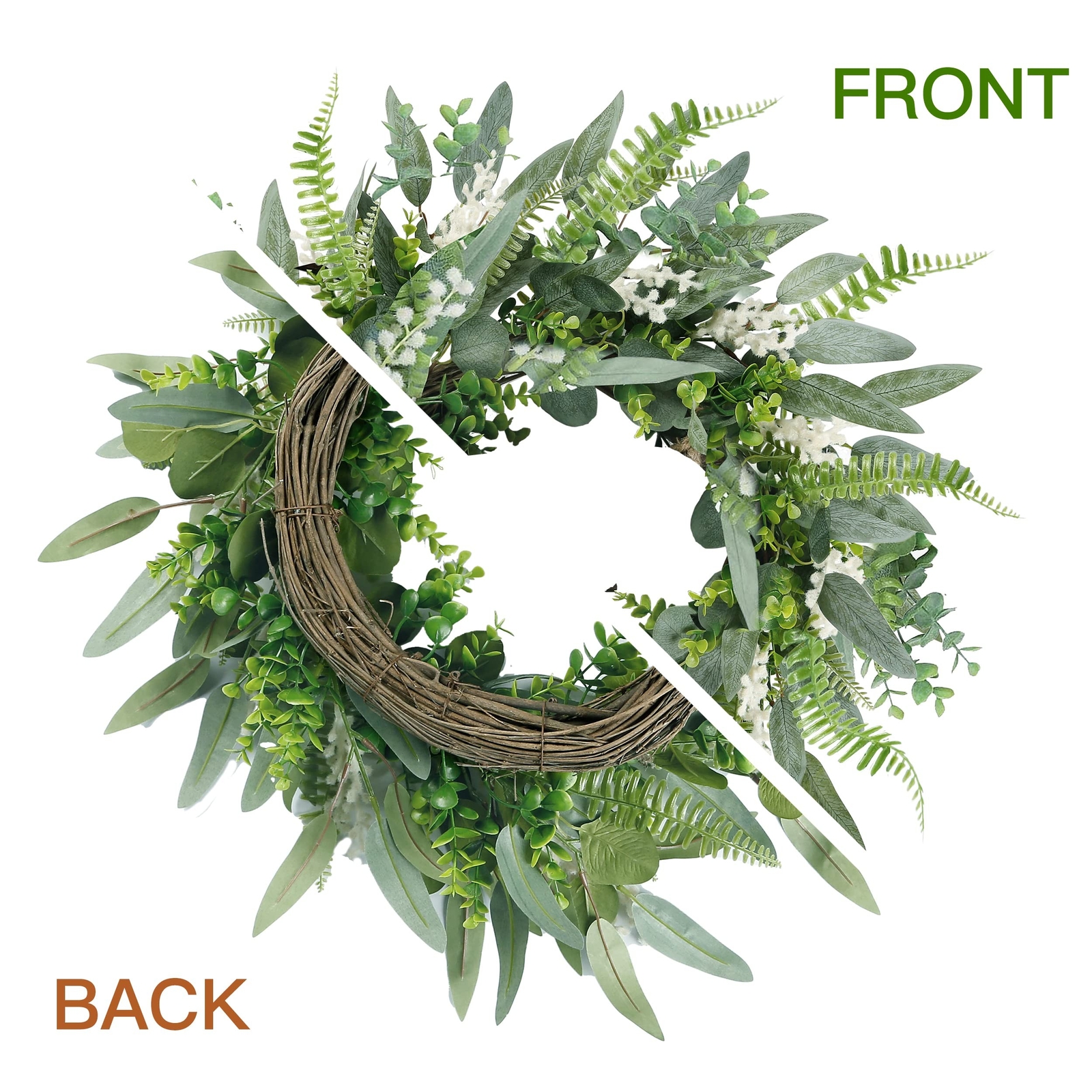 Sggvecsy Green Artificial Eucalyptus Wreath with Welcome Sign 20in Mixed Whit…