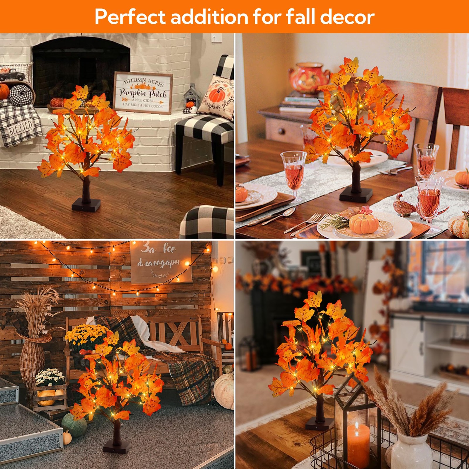 20.5Inch Artificial Fall Lighted Maple Tree Thankgiving Decorations for Tabletop