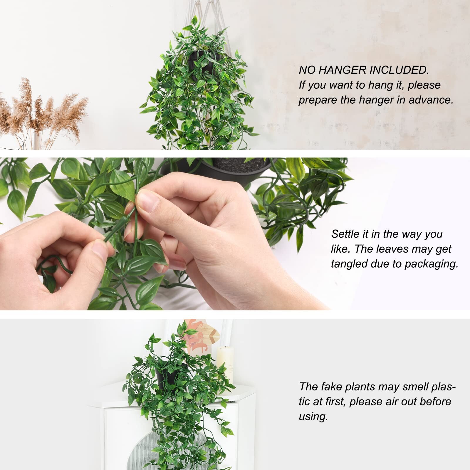 Whonline 3 Pack Artificial Hanging Plants Fake Plants with Pots for House Bed…
