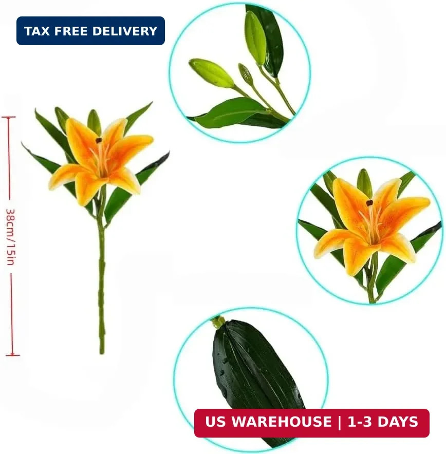 6 Bundles Artificial Tiger Lily Flowers White Touch Lilies Flower Bouquet Faux F