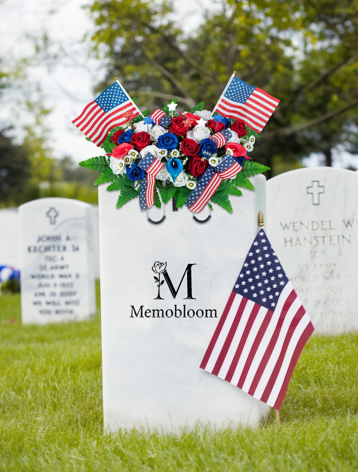 Memorial Day Decorations for Cemetery Patriotic Red White Blue Headstone Flow…
