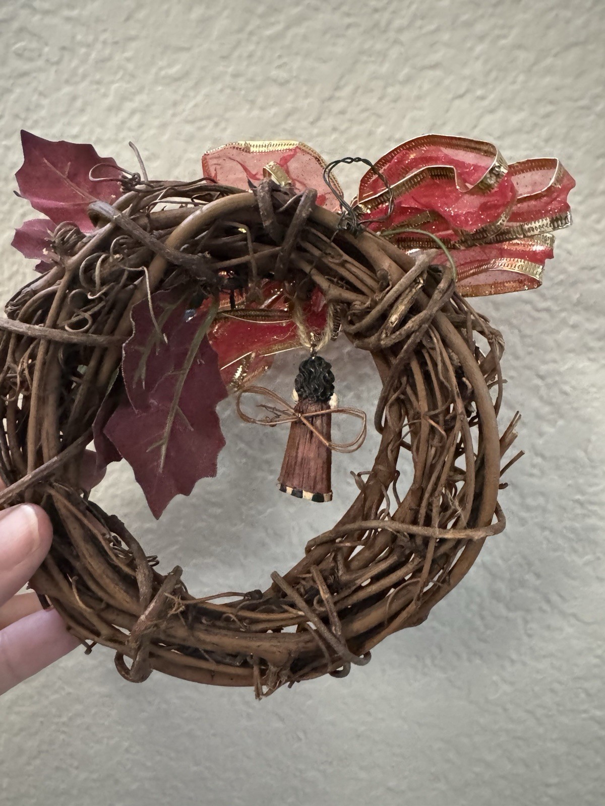 Mini Wreath 5.5” Christmas Ornament Decor Angel Red Bow Holly Classic #CO
