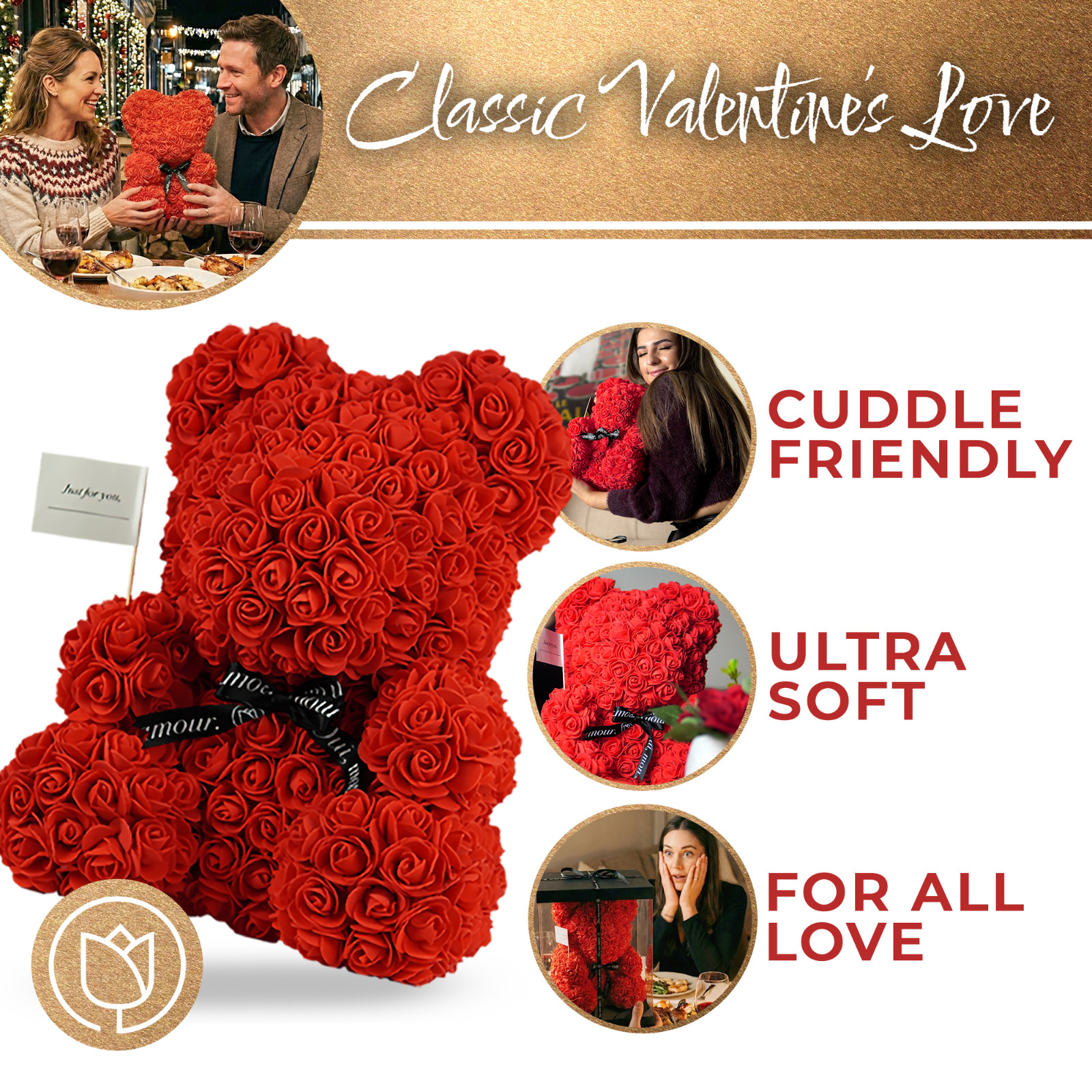 16″ Rose Bear Gift Set w Box Handmade Flower Teddy Valentine Gift