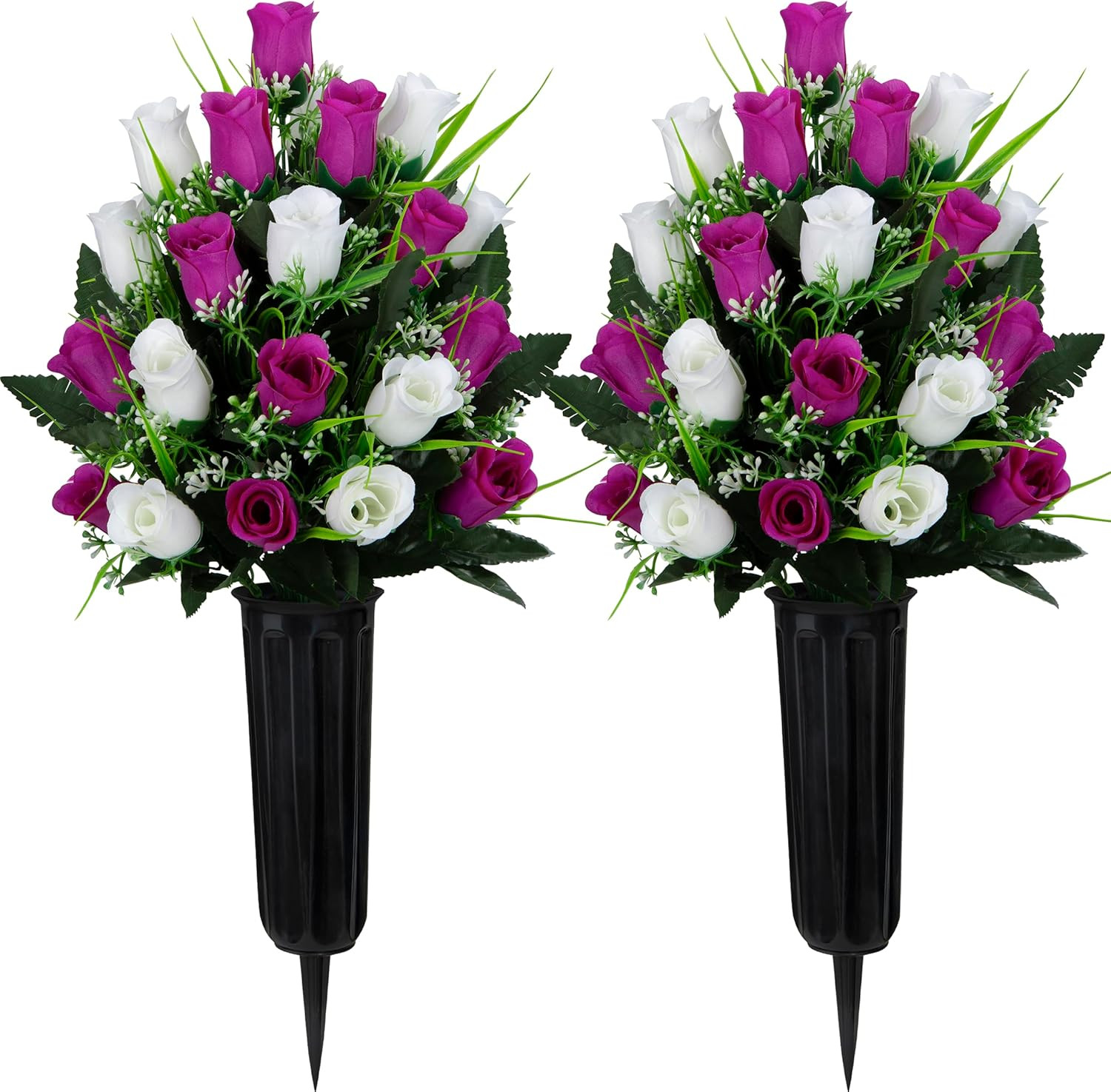 2 Sets Artificial Cemetery Flowers, Grave Decorations Roses, Memorial Flowers Bo