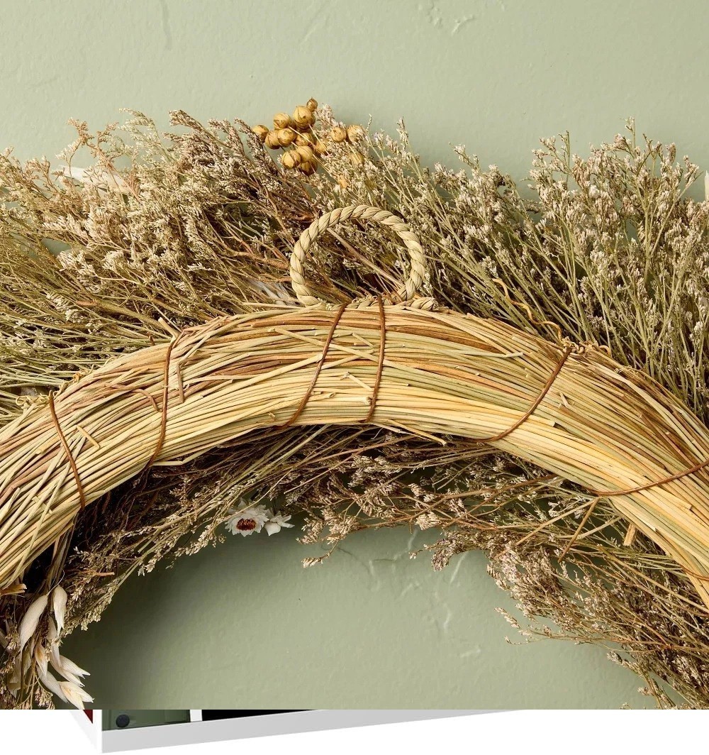 Hearth & Hand Preserved Spring Grass & Flower Brown & Gold 21″ Hanging Wreath