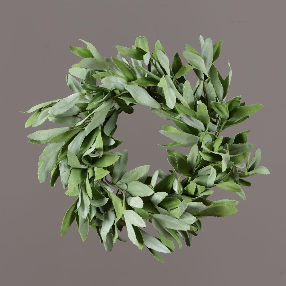 New Primitive Country Cottage SAGE HERB LEAF CANDLE RING Wreath Greenery 4″