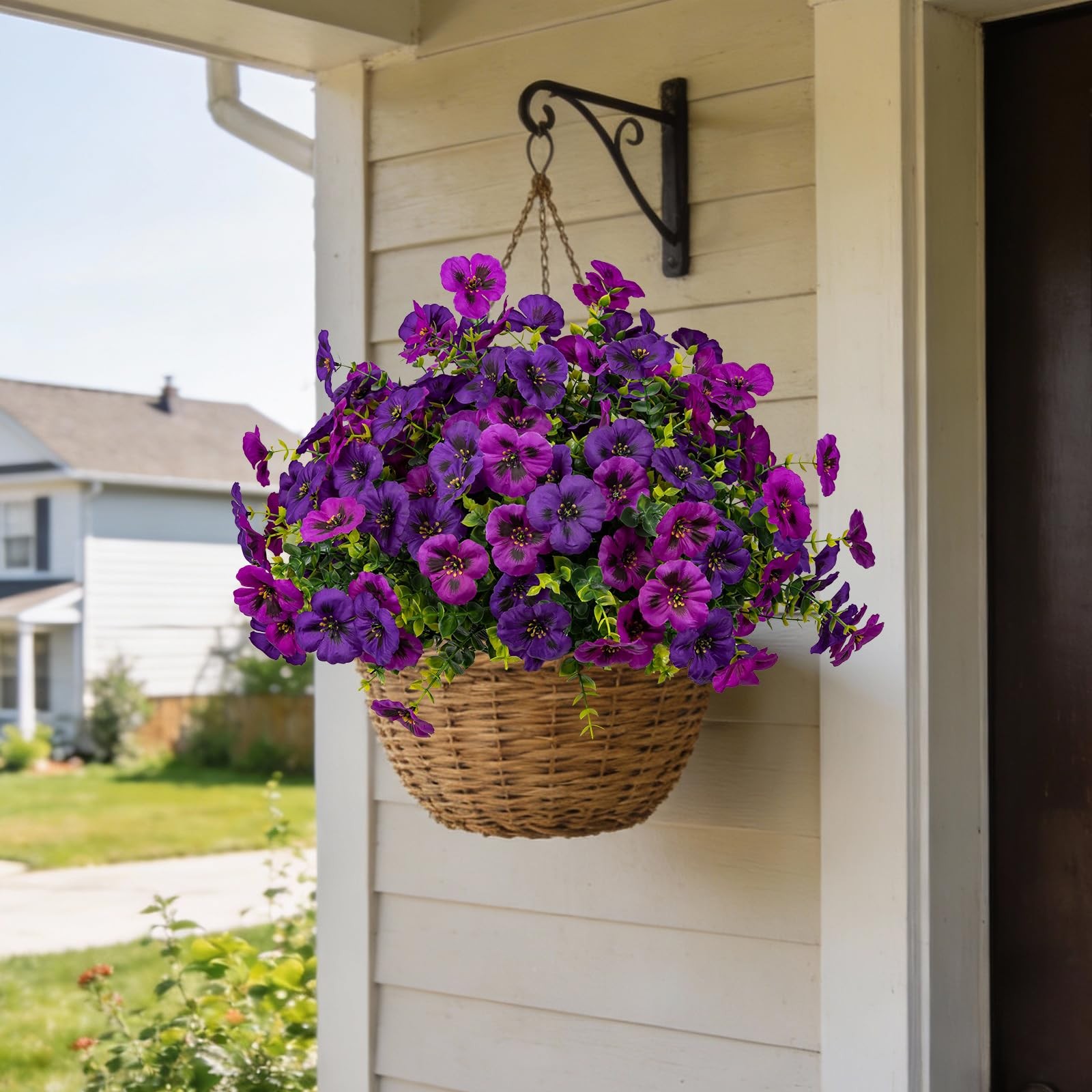 12 Piece Outdoor Artificial Flowers Fake Pansies -Two-Tone Faux Flowers per Stem