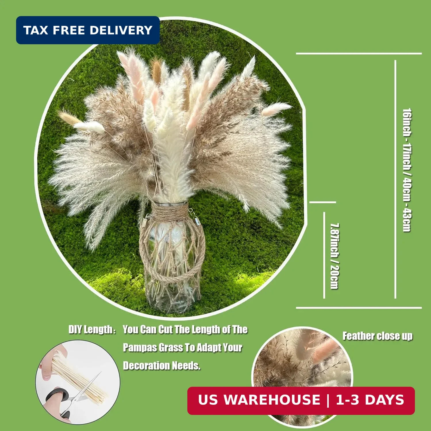 Dried Pampas Grass Decor 107 pcs Boho Home Decor 17 Inch Natural Dried Flower Bo