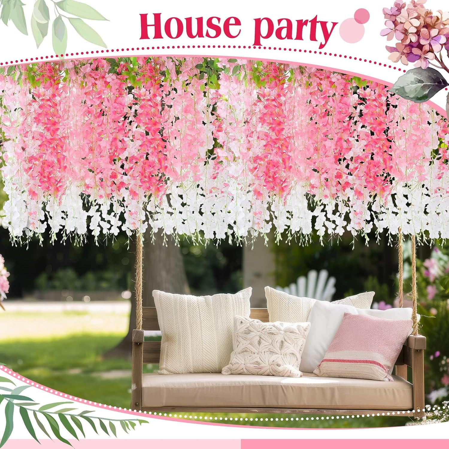 24 Pcs Artificial Wisteria Flower Vine Garland for Wedding & Home Decor