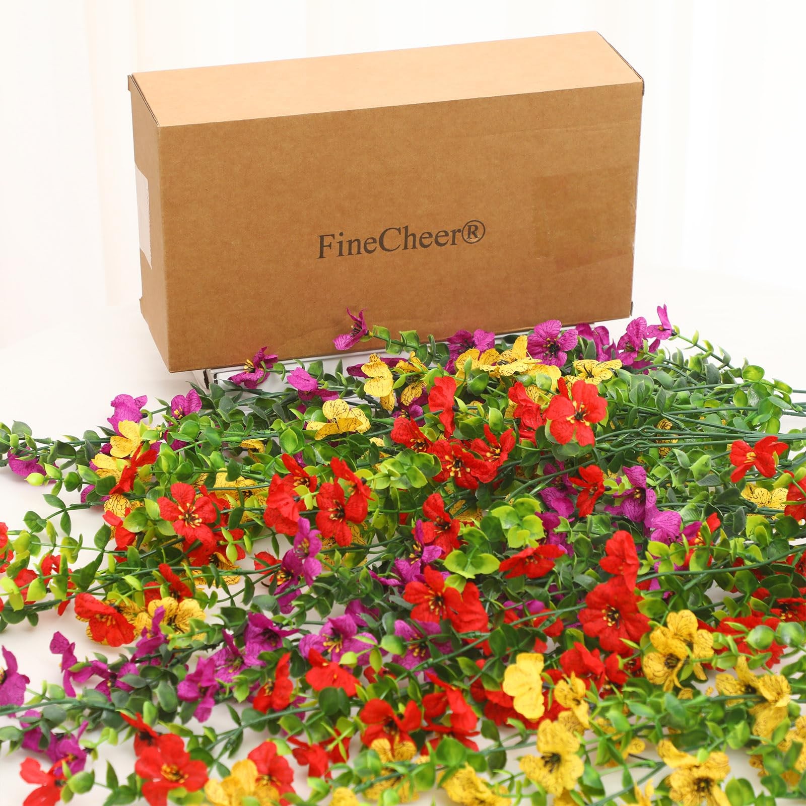 6 Pcs Spring Artificial Hanging Flowers Outdoor Faux Silk Mum Plant Decor Vio…