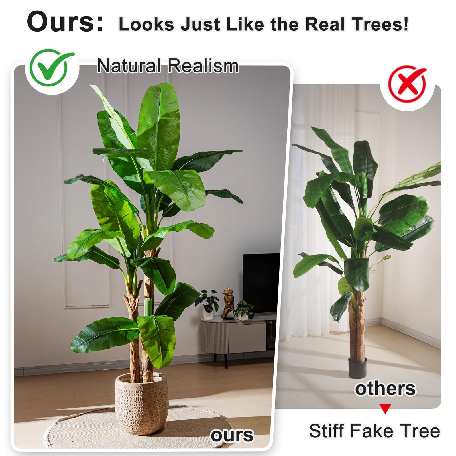 Artificial Banana Tree 6ft, Faux Tropical Palm Tree Plant with Realistic Leav…