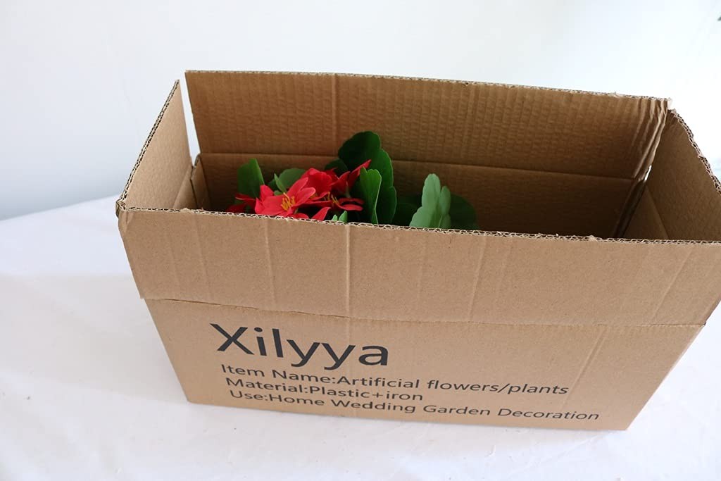 Red Artificial Geranium Bush Silk Flowers with Green Leaves for Home Garden
