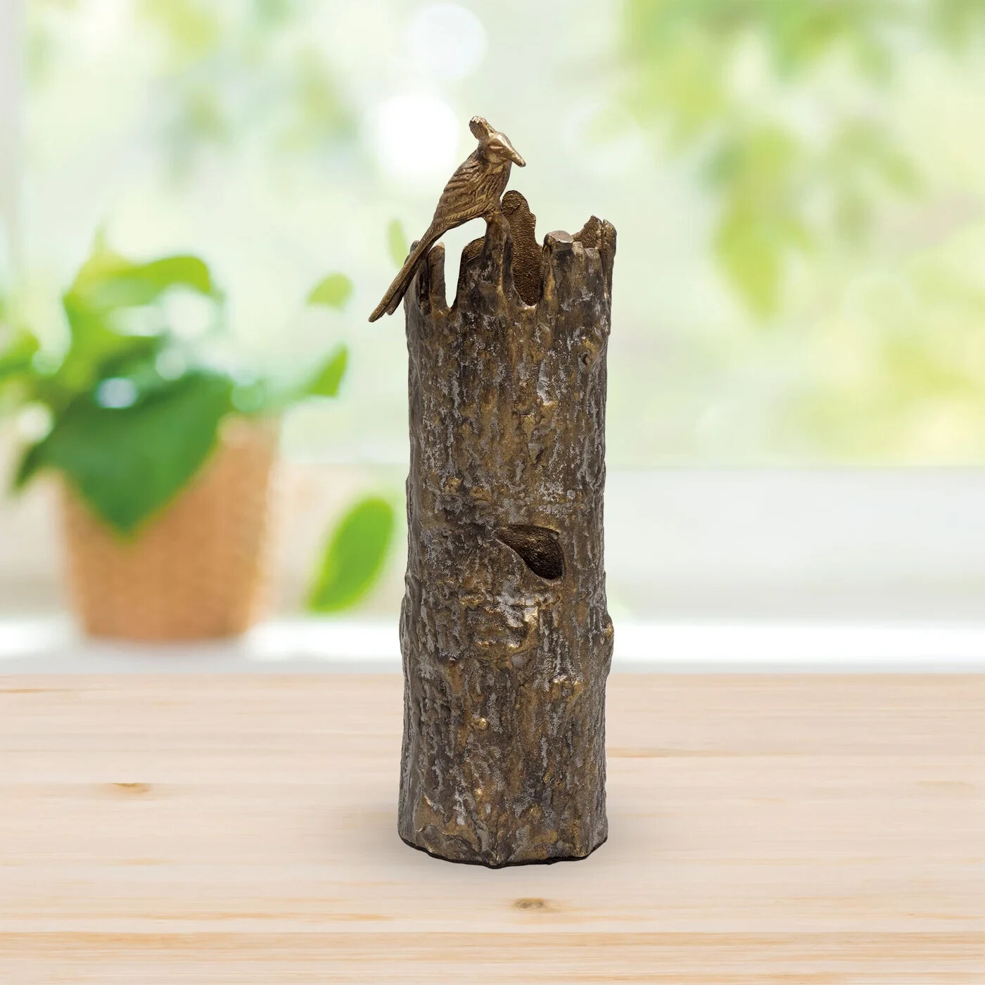 Aluminum Nature Themed Bird And Tree Trunk Vase 18 Inches Height Home Decor