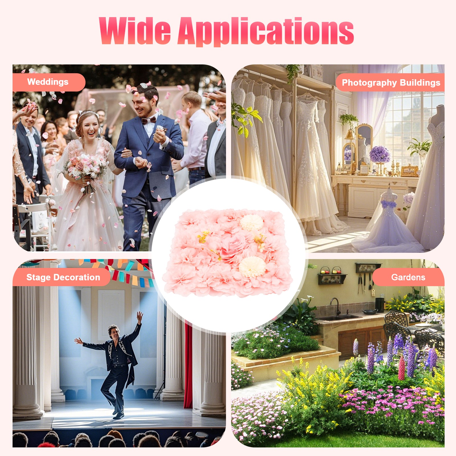 3D 12Pcs Flower Wall Panel-Artificial Flower Wall Background Silk Rose Mat