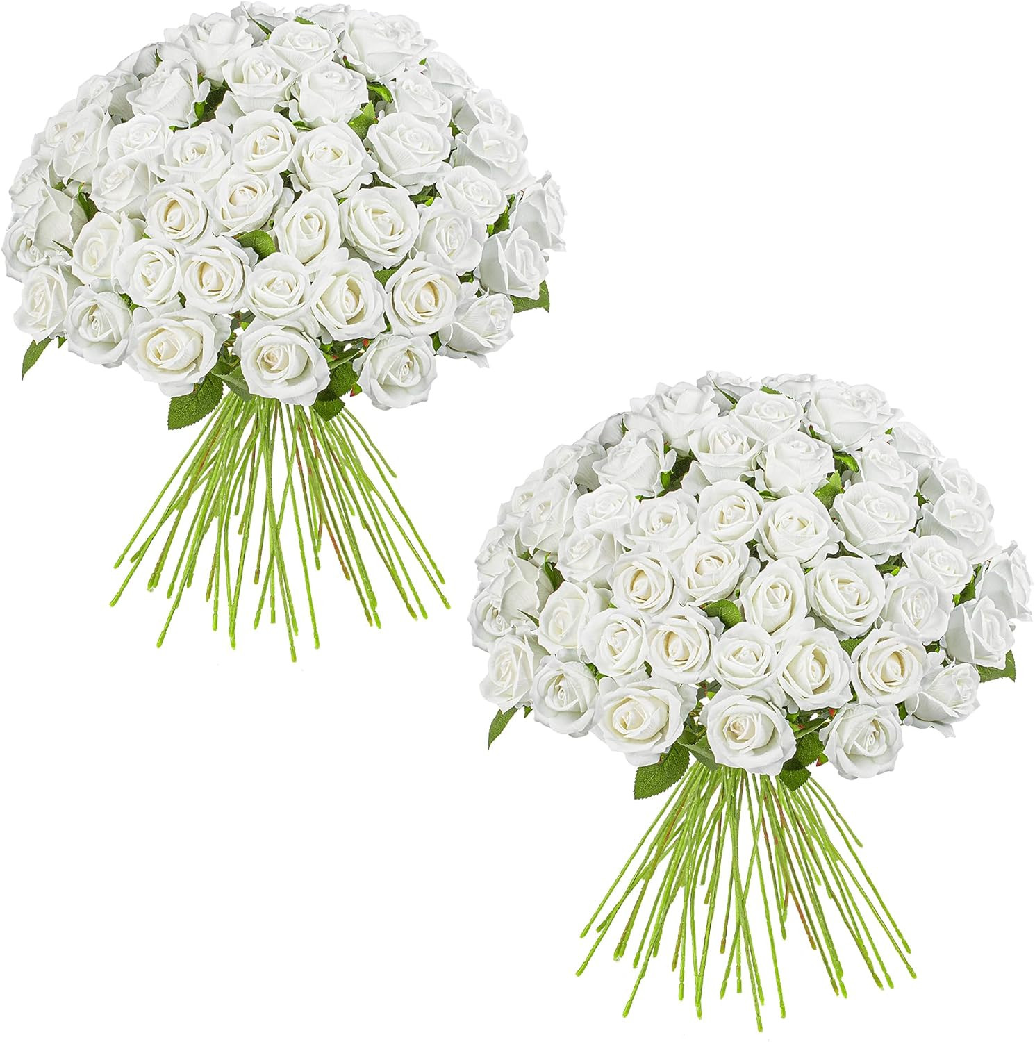 100PCS White Silk Rose Bouquet for Weddings, Home Decor & DIY Projects