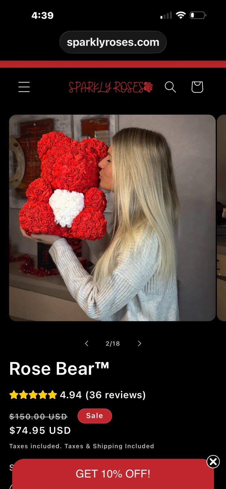 Sparkly Roses Red Teddy Bear