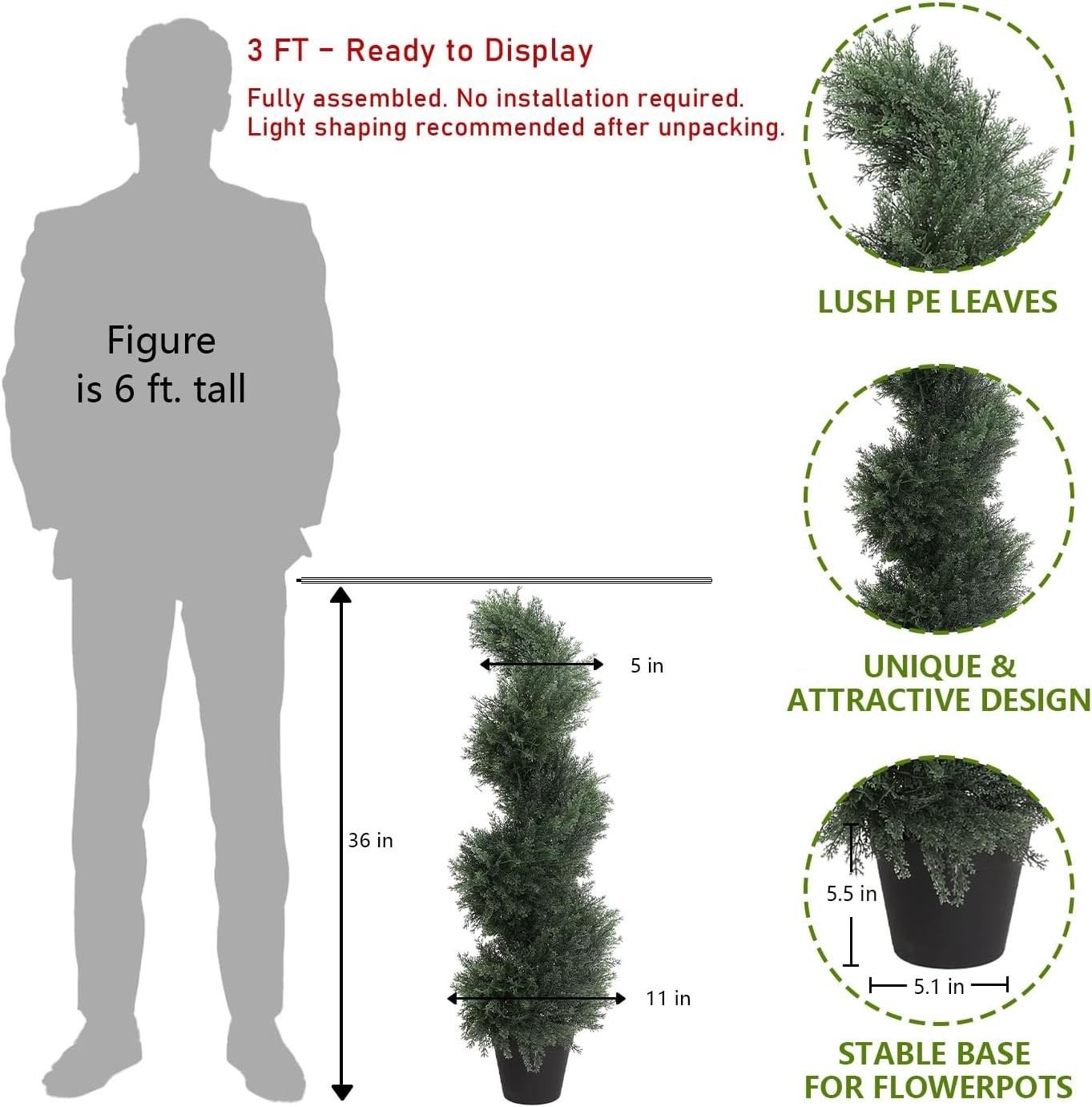 3ft Spiral Artificial Topiary Trees Set of 2 36 inch Faux Cedar Trees Outdoor