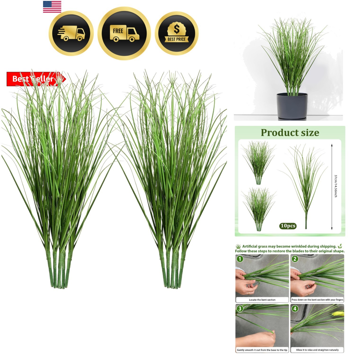 10 PCS Artificial Wheat Grass Plants, 14.6 Inch Faux Shrubs Wheat Grass Green…
