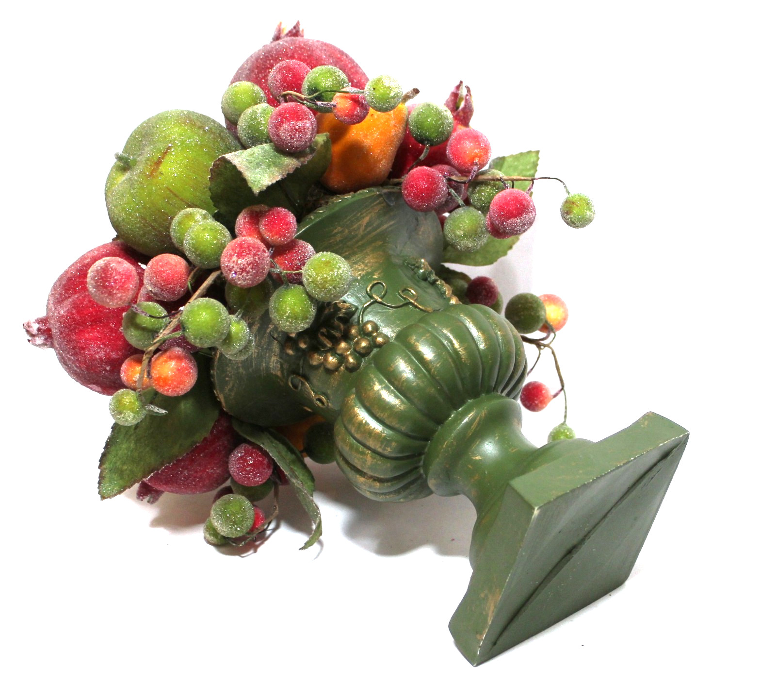 Vintage Artificial Sugared Fruit Topiary in Green Ceramic Urn Pot