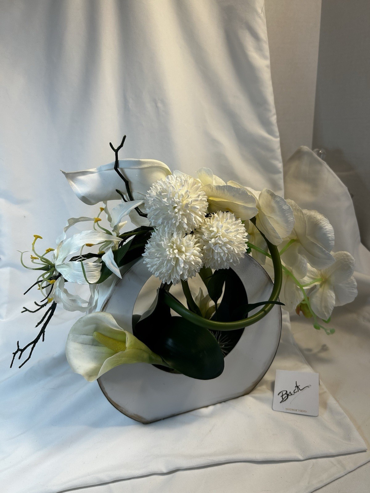 White Silk Floral Arrangement, Centerpiece contemporary Asian Zen Orchids, Lilly