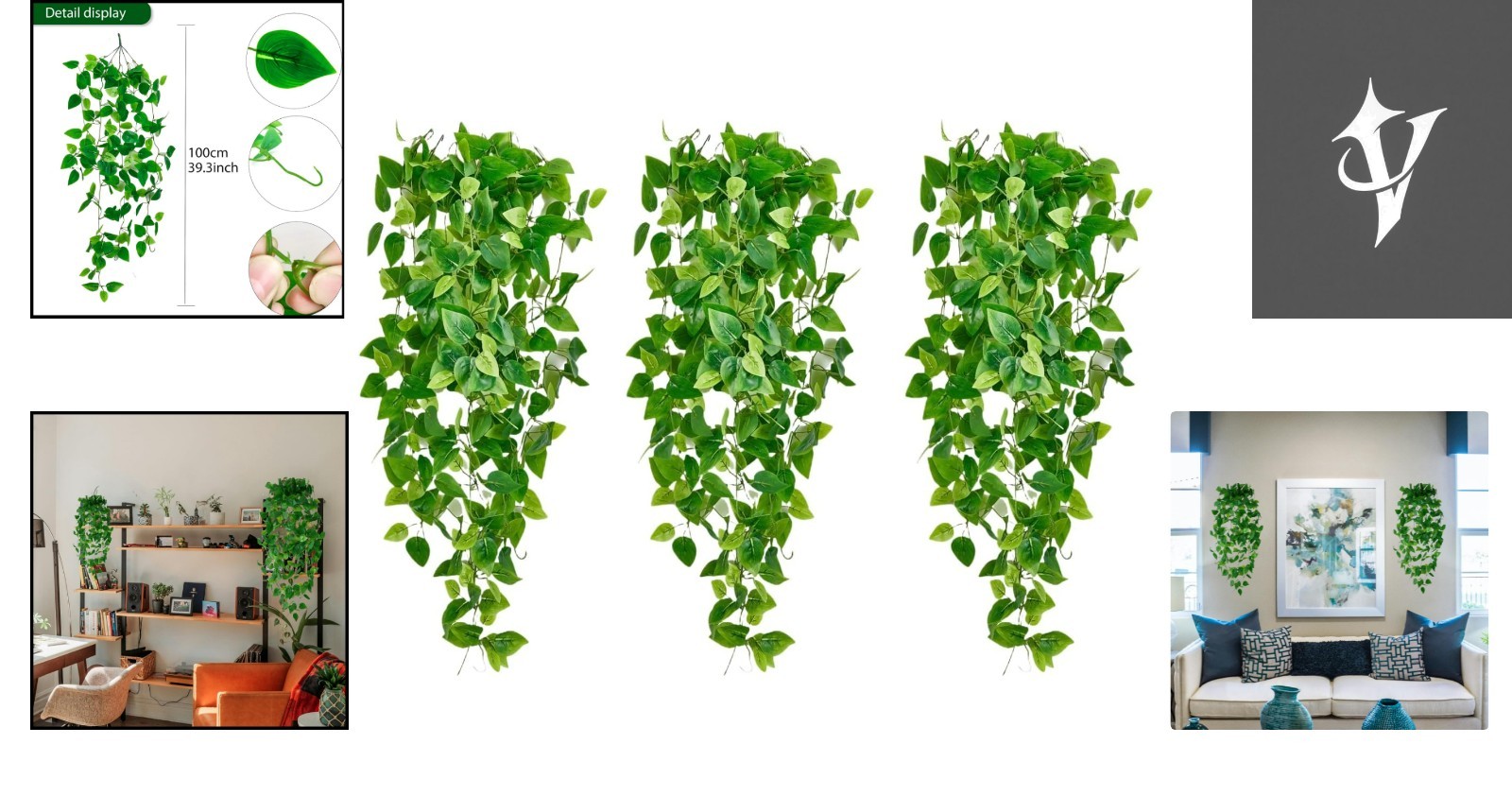 Realistic Hanging Ivy Plant 3-Pack – -Round Beauty for Homes and Events