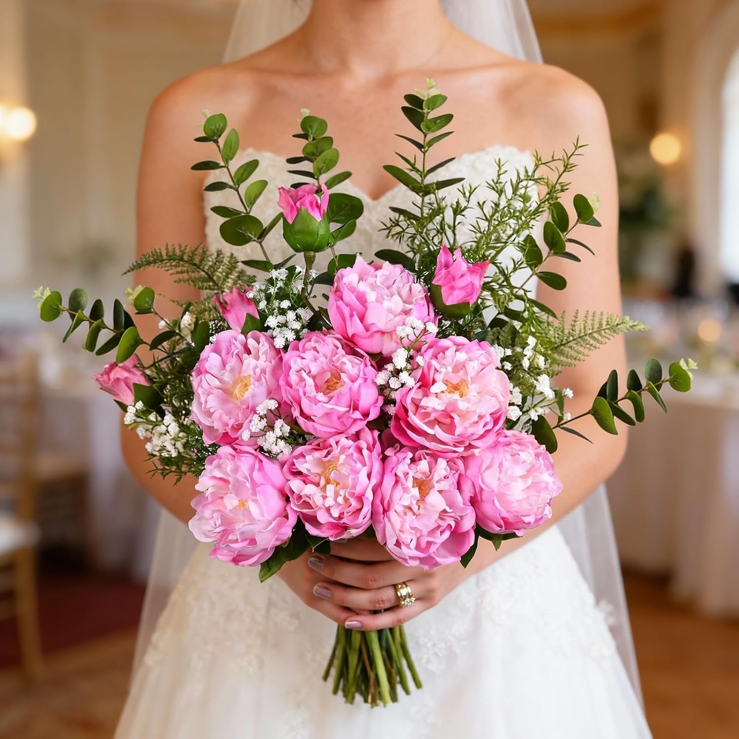 3PCS Real Touch Peonies Artificial Flowers, 22in Pinkish Purple Fake Peonies
