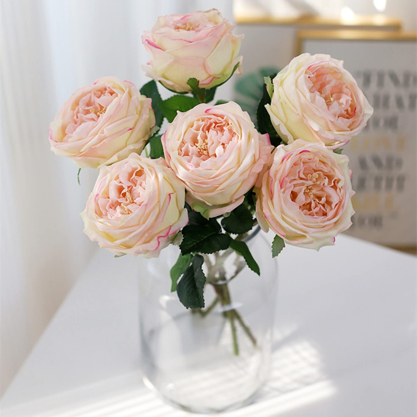 Fake Flowers Light Pink Realistic Roses Bouquet Spring Fall Winter Artificial…