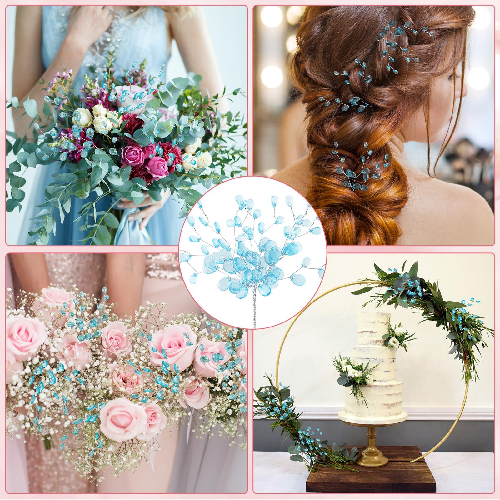 25pcs Acrylic Crystal Flower Branches Artifial Bead Drop Bouquets Glitter Flo…