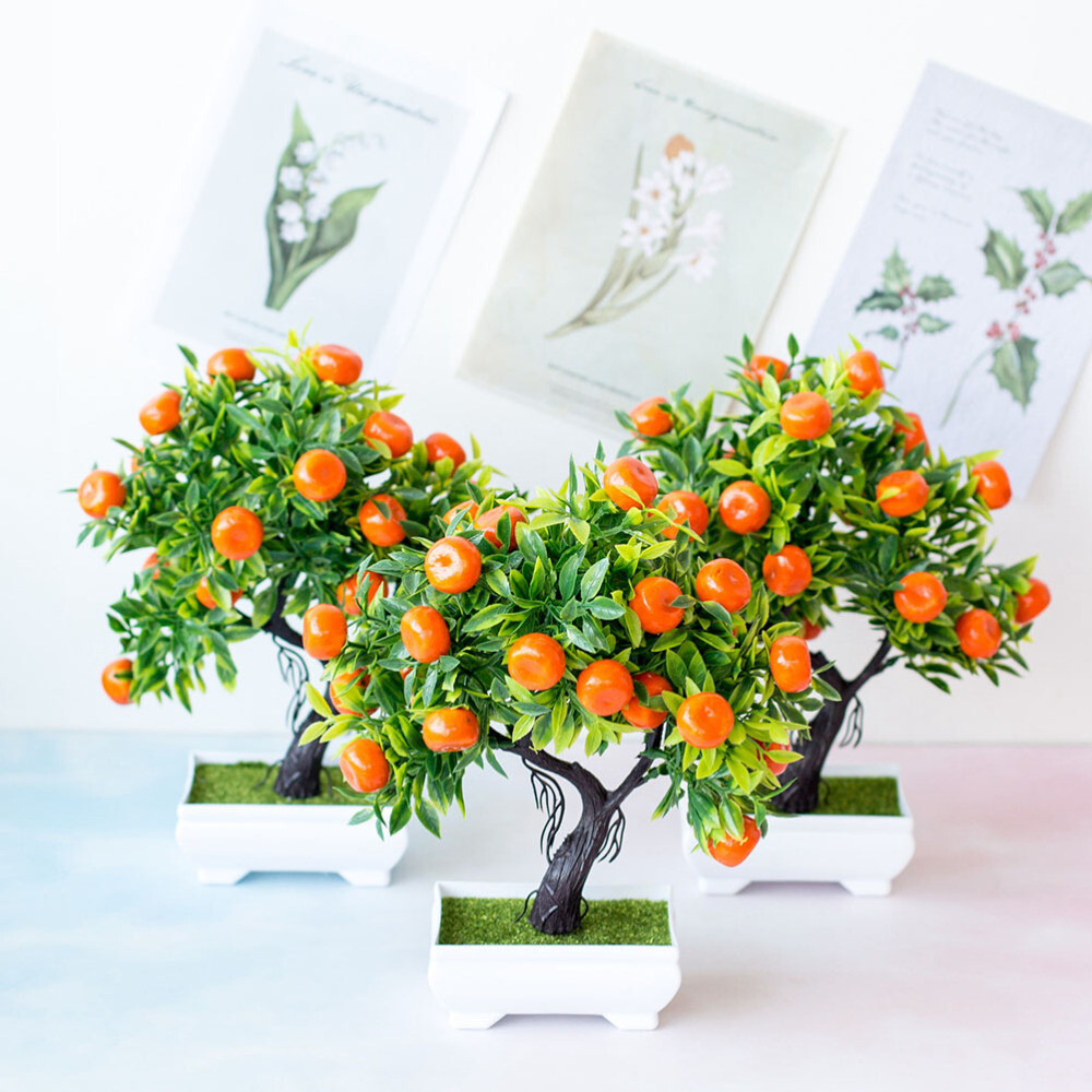 Potted Orange Tree Fake Plant Artificial Fruit Wedding Decor Bonsai Indoor