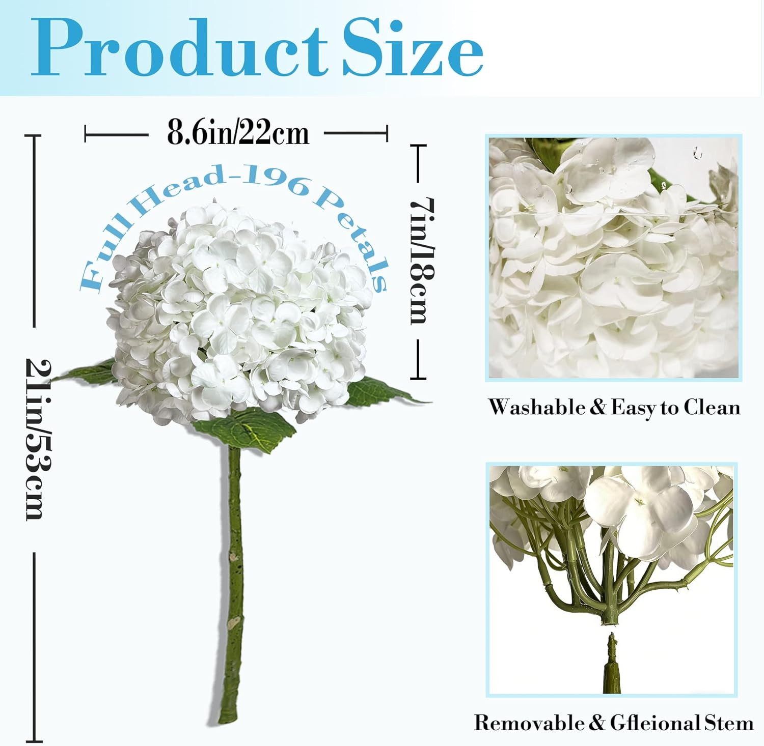 3 Pcs Real Touch Hydrangea Artificial Flowers, Waterproof 3D Latex White Hydrang