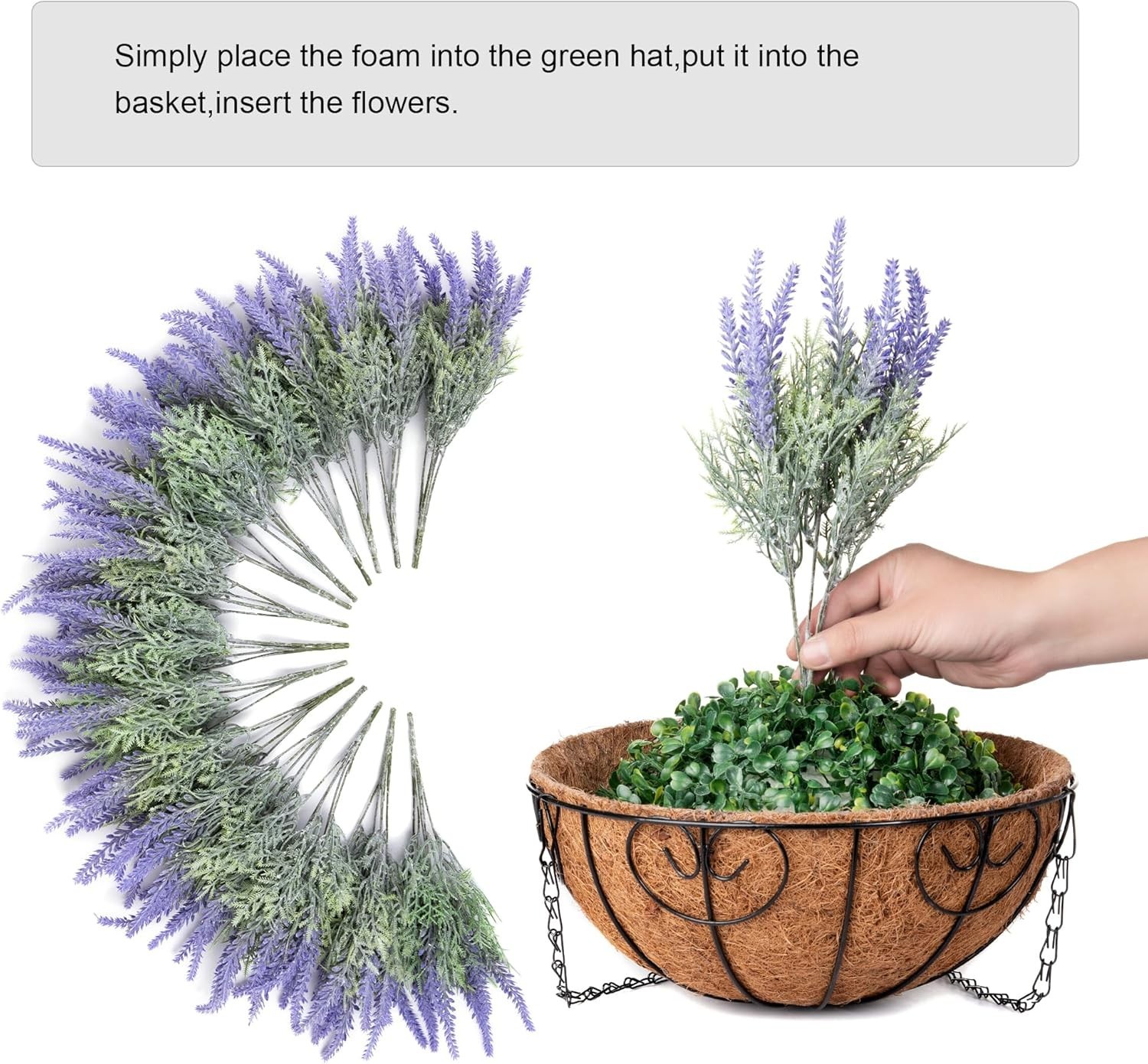 Artificial Faux Outdoor Hanging Flowers & Lavender Basket for Porch Decoration