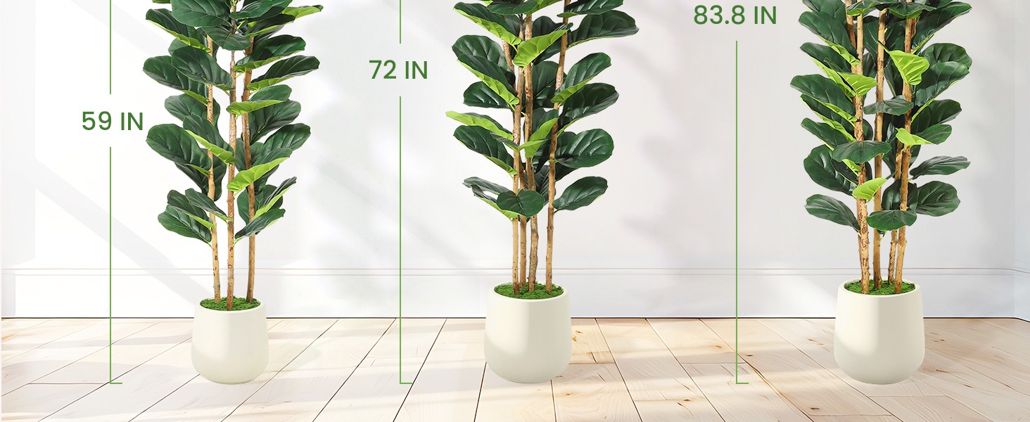 7ft Faux Fiddle Leaf Fig Tree with White Planter, Floor Fake Plants, Realistic