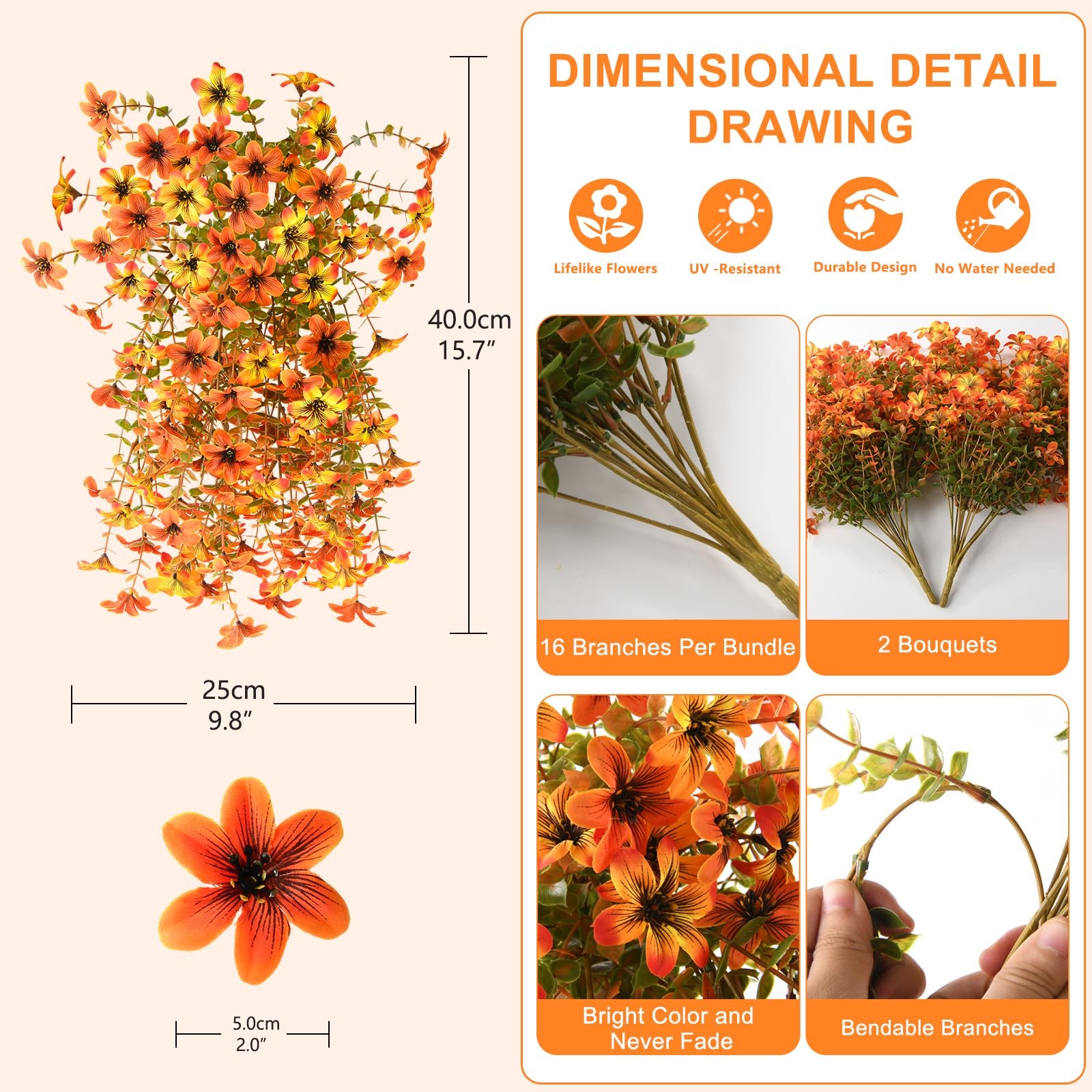 Artificial Hanging Flowers for Outdoors, 2 Pcs Fake Hanging Plant Fall Decora…